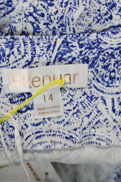 Renuar Womens Island Combo High Rise Pull On Shorts White Blue Size 14