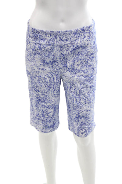 Renuar  Womens Island Combo Print High Rise Shorts White Blue Size 12