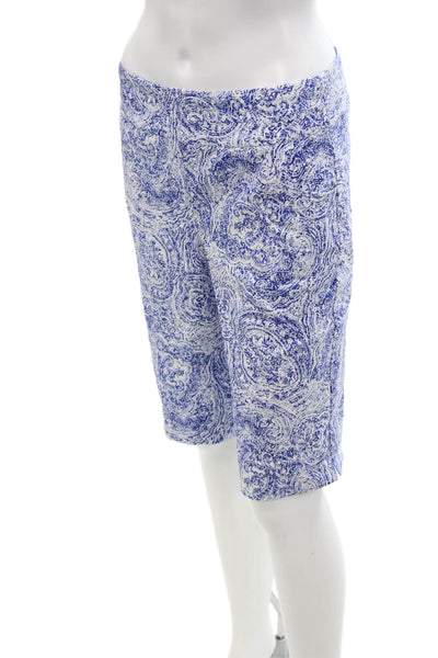 Renuar  Womens Island Combo Print High Rise Shorts White Blue Size 12