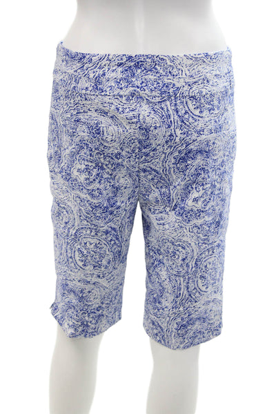 Renuar  Womens Island Combo Print High Rise Shorts White Blue Size 12