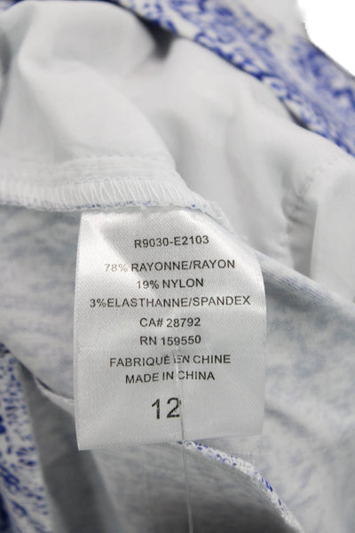 Renuar  Womens Island Combo Print High Rise Shorts White Blue Size 12