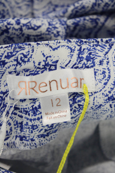 Renuar  Womens Island Combo Print High Rise Shorts White Blue Size 12