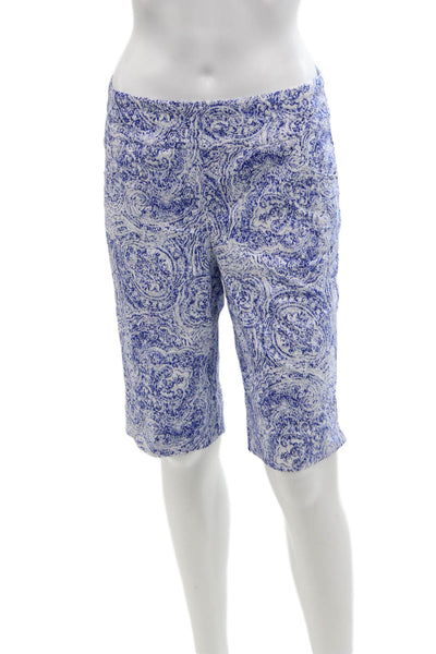 Renuar Womens Island Combo Print Pull On High Rise Shorts White Blue Size 8