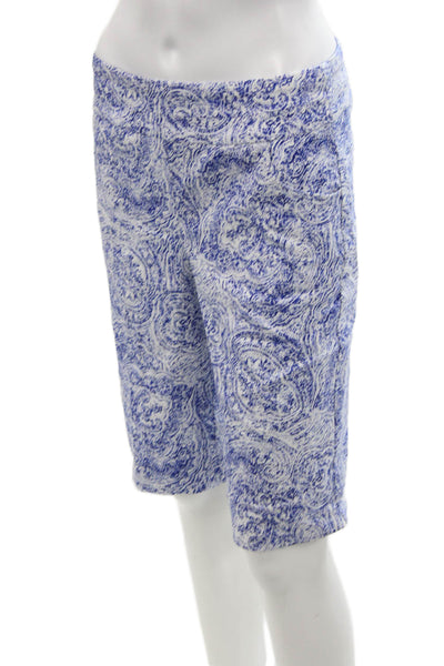 Renuar Womens Island Combo Print Pull On High Rise Shorts White Blue Size 8
