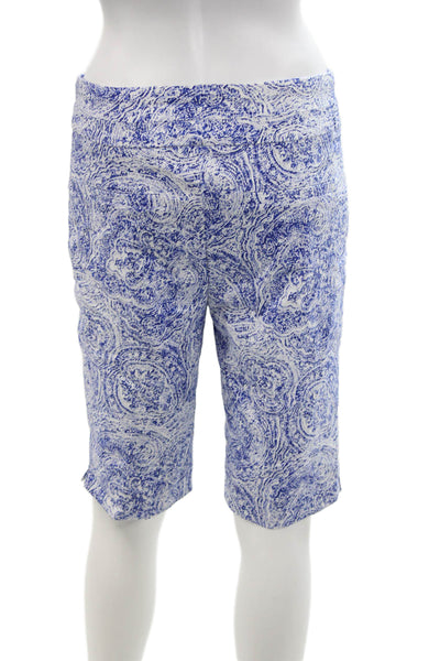 Renuar Womens Island Combo Print Pull On High Rise Shorts White Blue Size 8