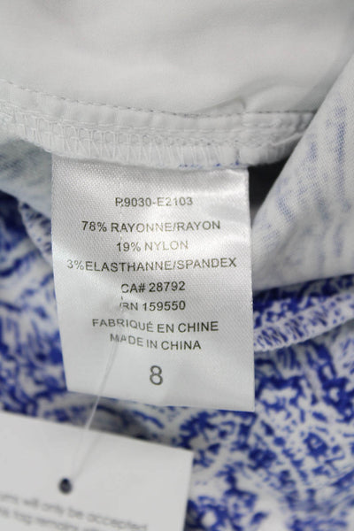 Renuar Womens Island Combo Print Pull On High Rise Shorts White Blue Size 8