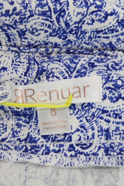 Renuar Womens Island Combo Print Pull On High Rise Shorts White Blue Size 8