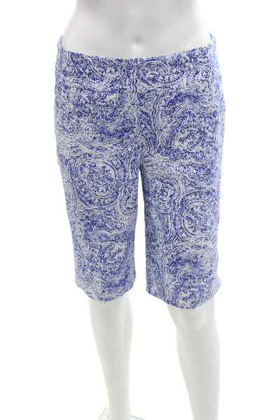 Renuar Womens Island Combo High Rise Pull On Shorts White Blue Size 4