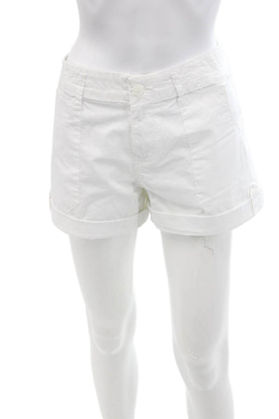 Astrid Womens Cuffed Mid Rise Zip Up Glamping Shorts White Cotton Size Large