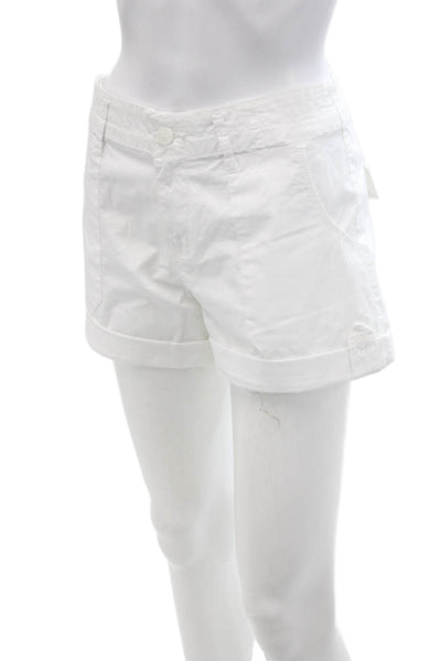 Astrid Womens Cuffed Mid Rise Zip Up Glamping Shorts White Cotton Size Large