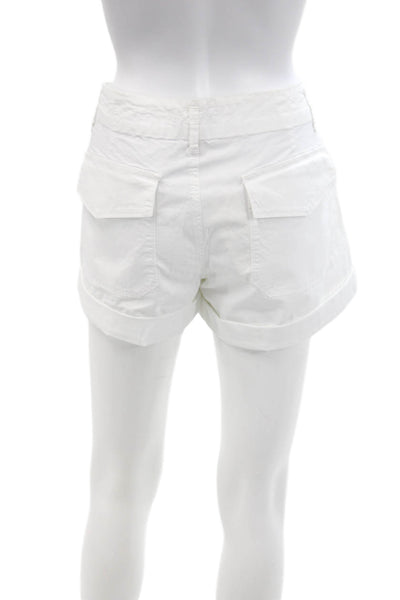 Astrid Womens Cuffed Mid Rise Zip Up Glamping Shorts White Cotton Size Large