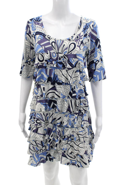 Isle By Melis Kozan Womens Abstract Print Tiered Dress Blue Purple Size Medium