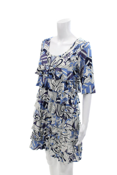 Isle By Melis Kozan Womens Abstract Print Tiered Dress Blue Purple Size Medium