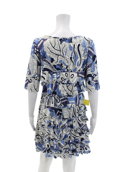 Isle By Melis Kozan Womens Abstract Print Tiered Dress Blue Purple Size Medium