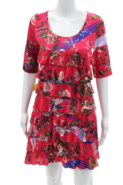 Isle By Melis Kozan Womens Floral Print Tiered Dress Pink Multi Colored Size Sma