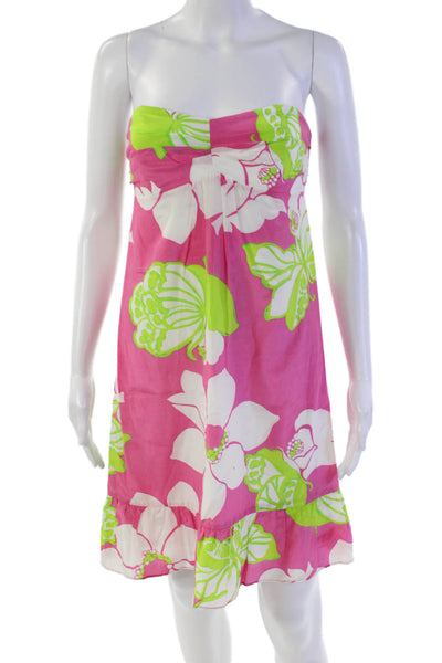 Lily Pulitzer Womens Cotton Floral Print Sleeveless Flare Hem Dress Pink Size 4