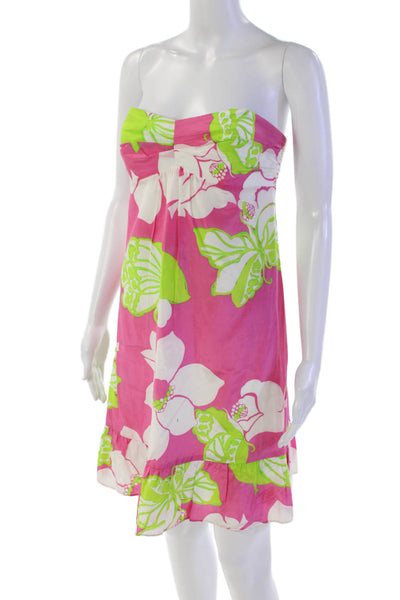Lily Pulitzer Womens Cotton Floral Print Sleeveless Flare Hem Dress Pink Size 4