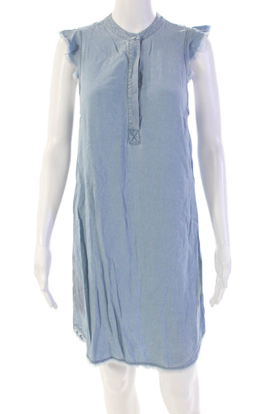 Splendid Womens Sleeveless Quarter Button Up Denim Shift Dress Blue Size S