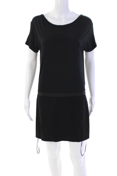 Theory Womens Drop Waist Short Sleeve Zip Back T-Shirt Dress Black Size M
