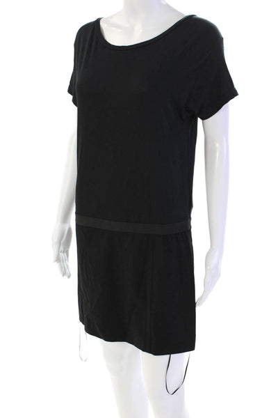 Theory Womens Drop Waist Short Sleeve Zip Back T-Shirt Dress Black Size M