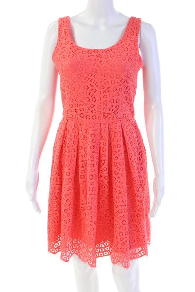 J Crew Womens Cotton Woven Embroidered Print Fit & Flare Dress Pink Size 2