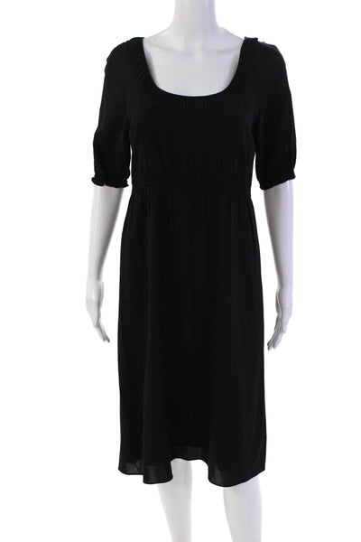 Theory Womens Round Neck Short Cuff Sleeve Elastic Waist Dress Black Size S