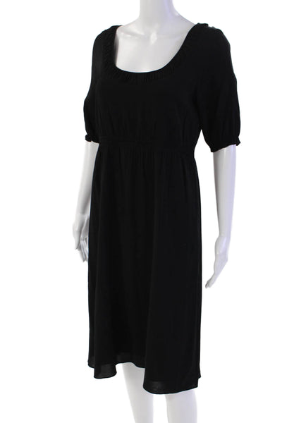Theory Womens Round Neck Short Cuff Sleeve Elastic Waist Dress Black Size S
