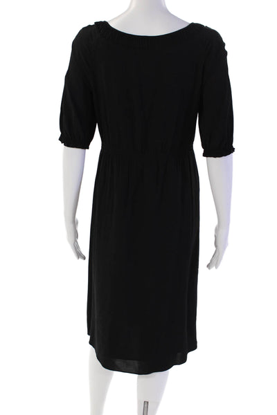 Theory Womens Round Neck Short Cuff Sleeve Elastic Waist Dress Black Size S