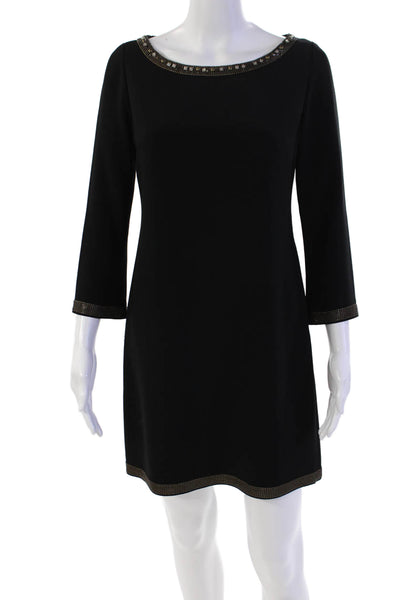 Elie Tahari Womens Beaded Embellished Long Sleeve Mini Dress Black Size 2