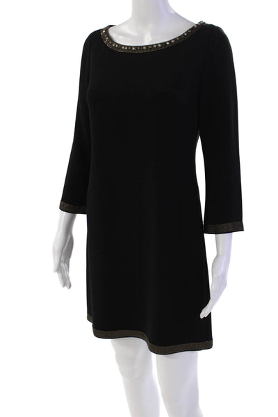 Elie Tahari Womens Beaded Embellished Long Sleeve Mini Dress Black Size 2