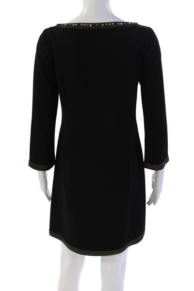 Elie Tahari Womens Beaded Embellished Long Sleeve Mini Dress Black Size 2