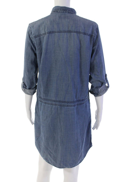 Lou & Grey Womens Collared Quarter Button Up Drawstring Waist Dress Blue Size XS