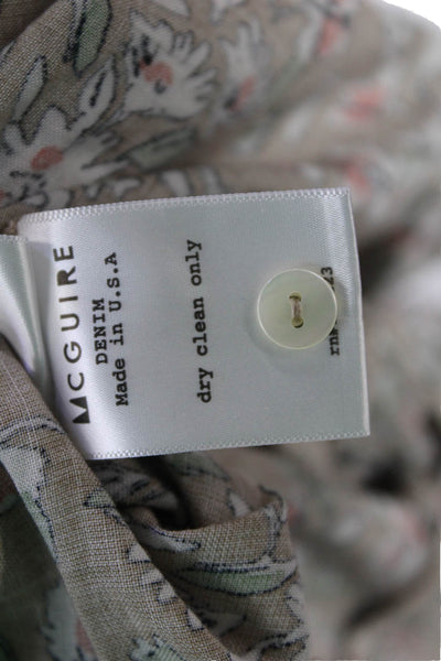 McGuire Womens Linen Floral Print Tiered Button Up Tie Neck Dress Brown Size XS