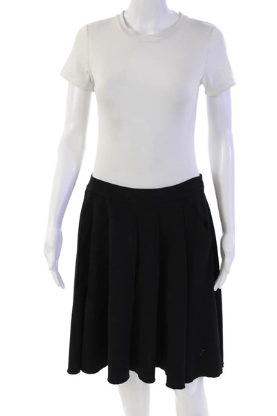 Elie Tahari Womens Pleated High Waisted Zip Up Flare Midi Skirt Black Size 6