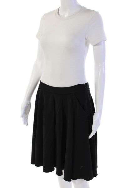 Elie Tahari Womens Pleated High Waisted Zip Up Flare Midi Skirt Black Size 6