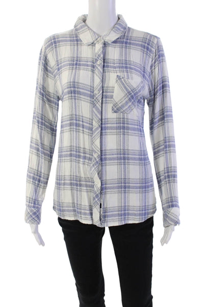 Rails Womens Plaid Striped Print Collared Button Down Flannel Top Blue Size M