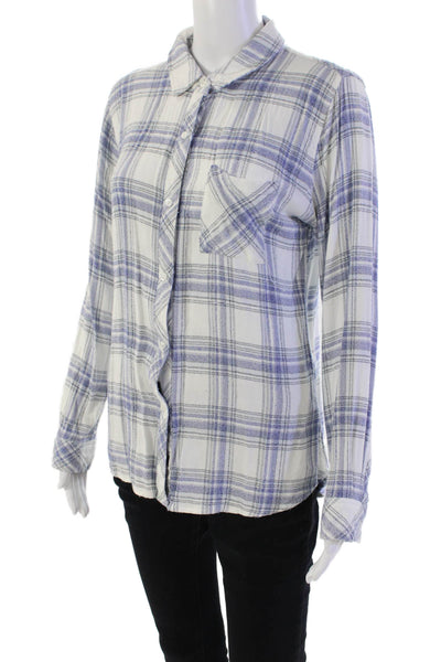 Rails Womens Plaid Striped Print Collared Button Down Flannel Top Blue Size M