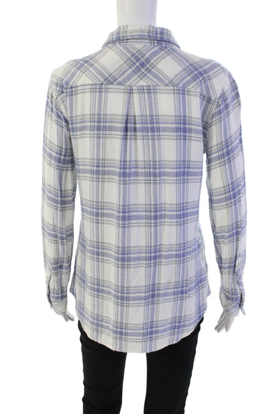 Rails Womens Plaid Striped Print Collared Button Down Flannel Top Blue Size M