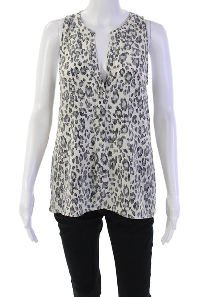Joie Womens Silk Abstract Print Sleeveless Blouse Tank Top White Size S