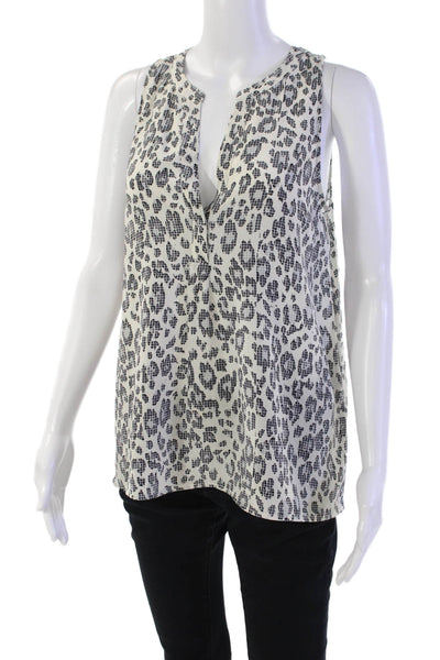 Joie Womens Silk Abstract Print Sleeveless Blouse Tank Top White Size S