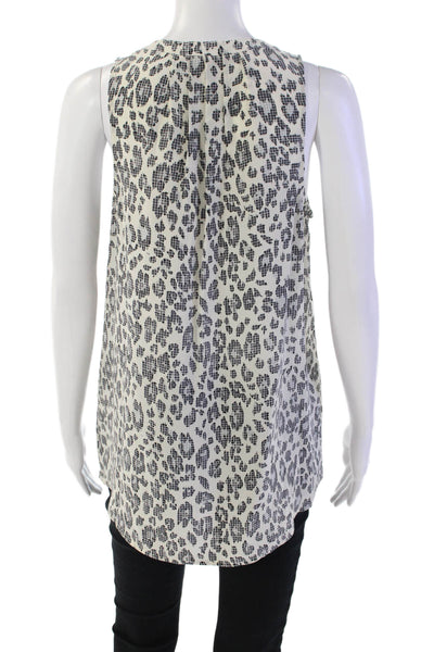 Joie Womens Silk Abstract Print Sleeveless Blouse Tank Top White Size S