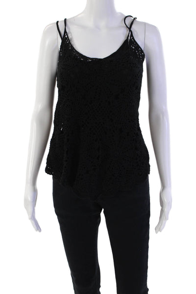 PJK Patterson J Kincaid Womens Cotton Woven Print Open Knit Tank Black Size S