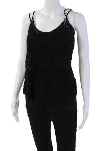 PJK Patterson J Kincaid Womens Cotton Woven Print Open Knit Tank Black Size S