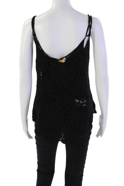 PJK Patterson J Kincaid Womens Cotton Woven Print Open Knit Tank Black Size S