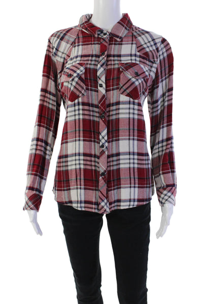 Rails Womens Plaid Print Collared Button Down Long Sleeve Flannel Top Red Size M