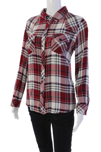 Rails Womens Plaid Print Collared Button Down Long Sleeve Flannel Top Red Size M