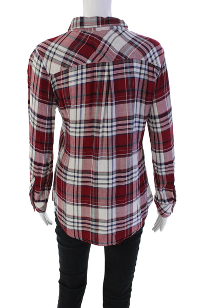 Rails Womens Plaid Print Collared Button Down Long Sleeve Flannel Top Red Size M