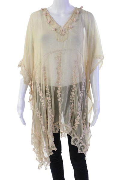 Antica Sartoria Womens Textured Sleeveless Floral Embroidered Sheer Blouse Nude