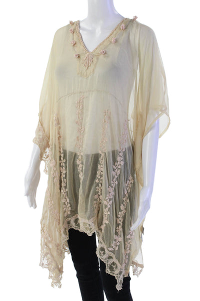Antica Sartoria Womens Textured Sleeveless Floral Embroidered Sheer Blouse Nude