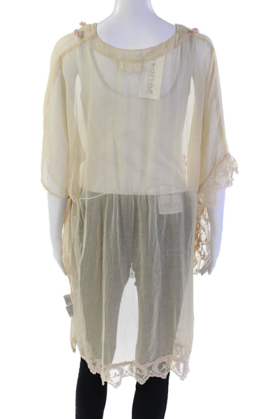 Antica Sartoria Womens Textured Sleeveless Floral Embroidered Sheer Blouse Nude